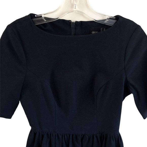 Asos Womens Fit & Flare Skater Dress Size 2 Black Short Sleeve Round Neck Zip - Picture 2 of 6